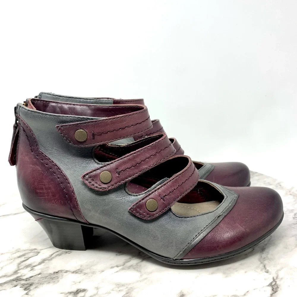 Earth Serano Multi-Strap Two Tone Booties 6 Comfort Whimsigoth Lagenlook - Picture 2 of 16